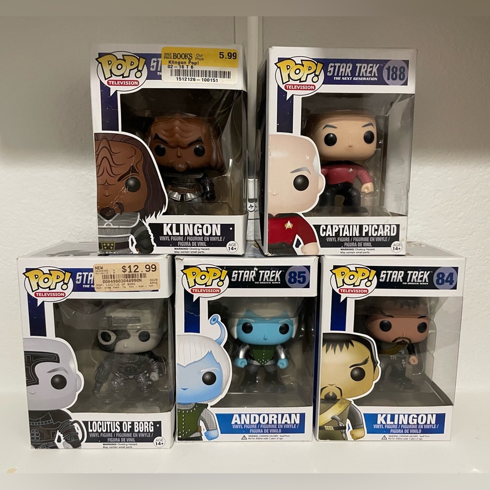 FUNKO POP! STAR TREK LOT OF 5 Picard Borg TOS Klingon TNG Klingon Andorian